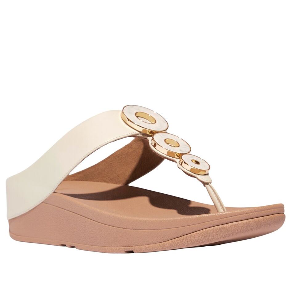new Sz 10 Womens Cream White Tan FitFlop Fino Resin Hoop Leather Toe Post Sandal